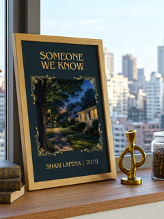 Someone We Know Classic Book Art Print by Shari Lapena – framed print on a city-view windowsill