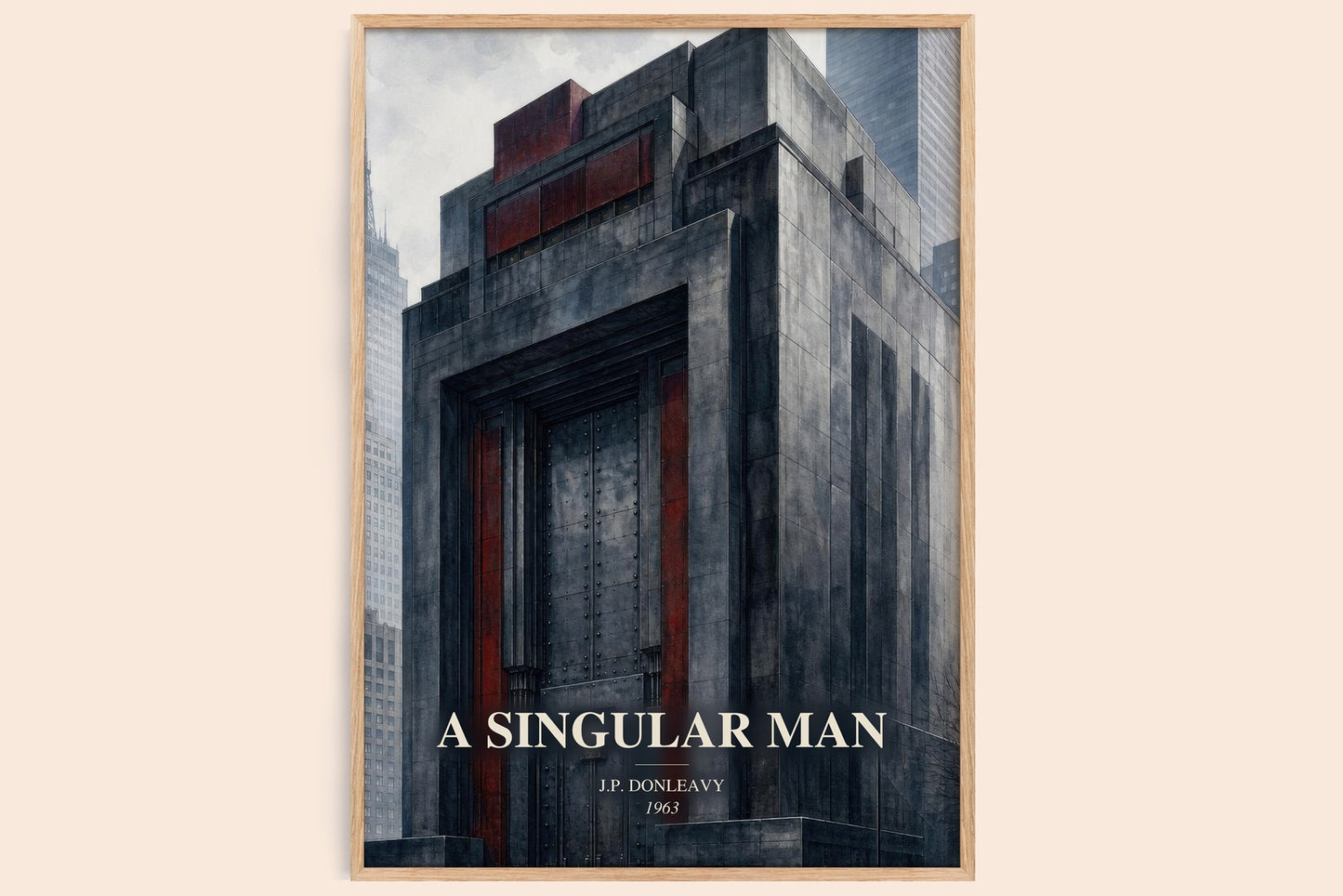 A Singular Man watercolour book poster by J.P. Donleavy – framed literary art print