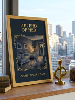 The End of Her Classic Book Art Print by Shari Lapena – framed print on a city-view windowsill