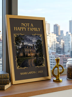 Not a Happy Family Classic Book Art Print by Shari Lapena – framed print on a city-view windowsill