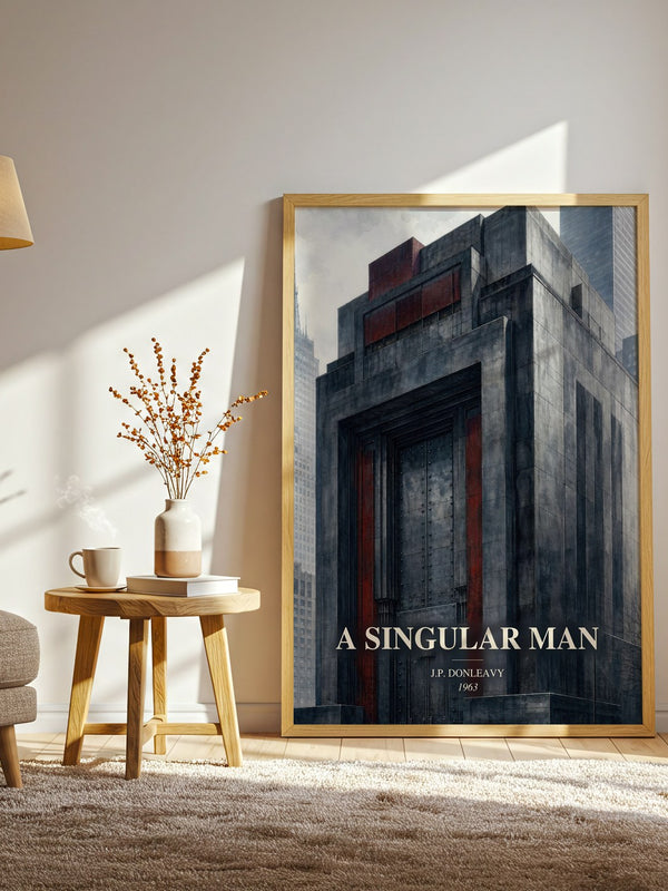 A Singular Man watercolour print in frame leaning in hallway – literary fiction wall art