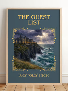 The Guest List Classic Book Art Print by Lucy Foley – framed print leaning on a wooden floor
