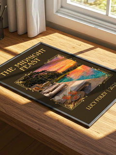 The Midnight Feast Classic Book Art Print by Lucy Foley – print on a sunlit desk