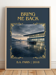 Bring Me Back Classic Book Art Print by B.A. Paris – framed print leaning on a wooden floor
