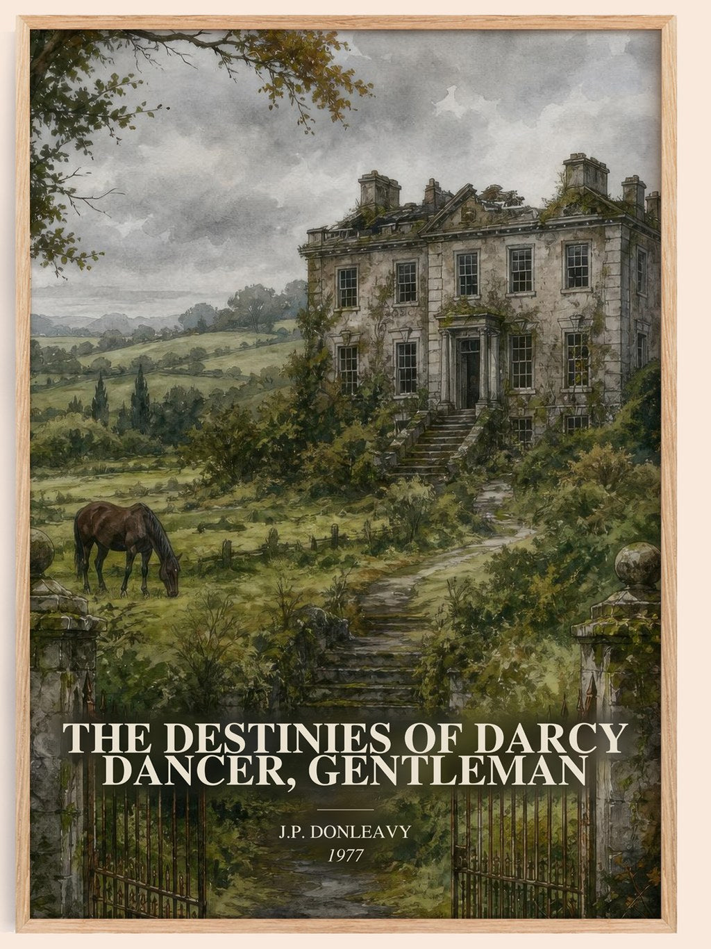 The Destinies Of Darcy Dancer, Gentleman watercolour book poster by J.P. Donleavy – framed literary art print