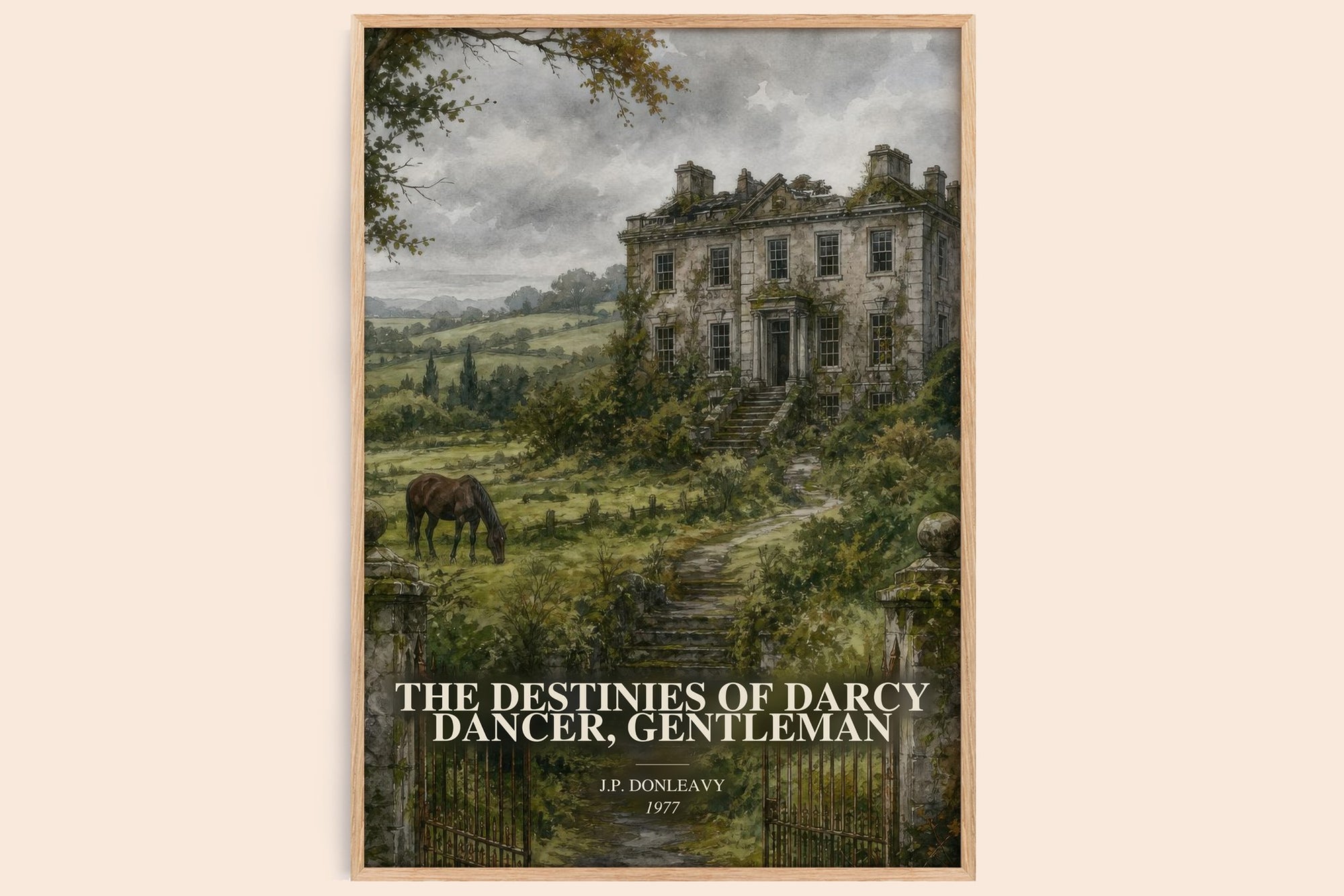 The Destinies Of Darcy Dancer, Gentleman watercolour book poster by J.P. Donleavy – framed literary art print