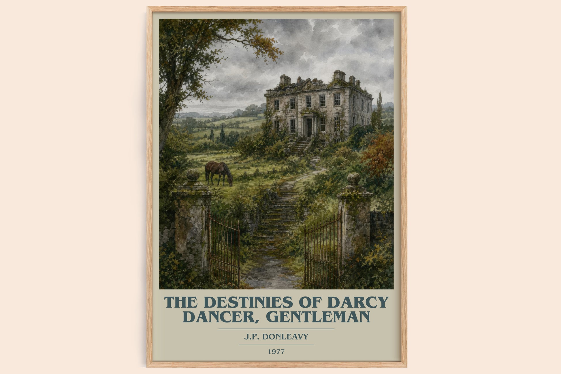 The Destinies Of Darcy Dancer, Gentleman book cover book poster by J.P. Donleavy – framed literary art print