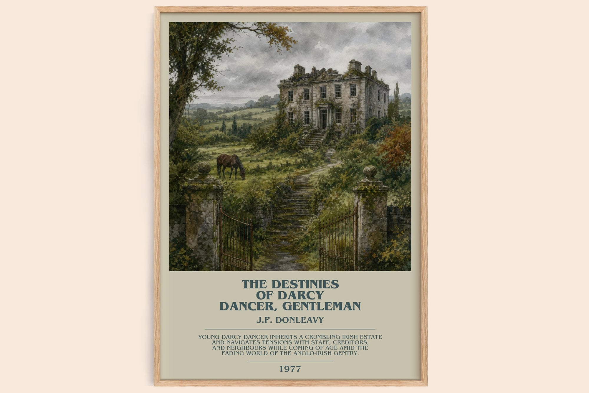 The Destinies Of Darcy Dancer, Gentleman bookish book poster by J.P. Donleavy – framed literary art print