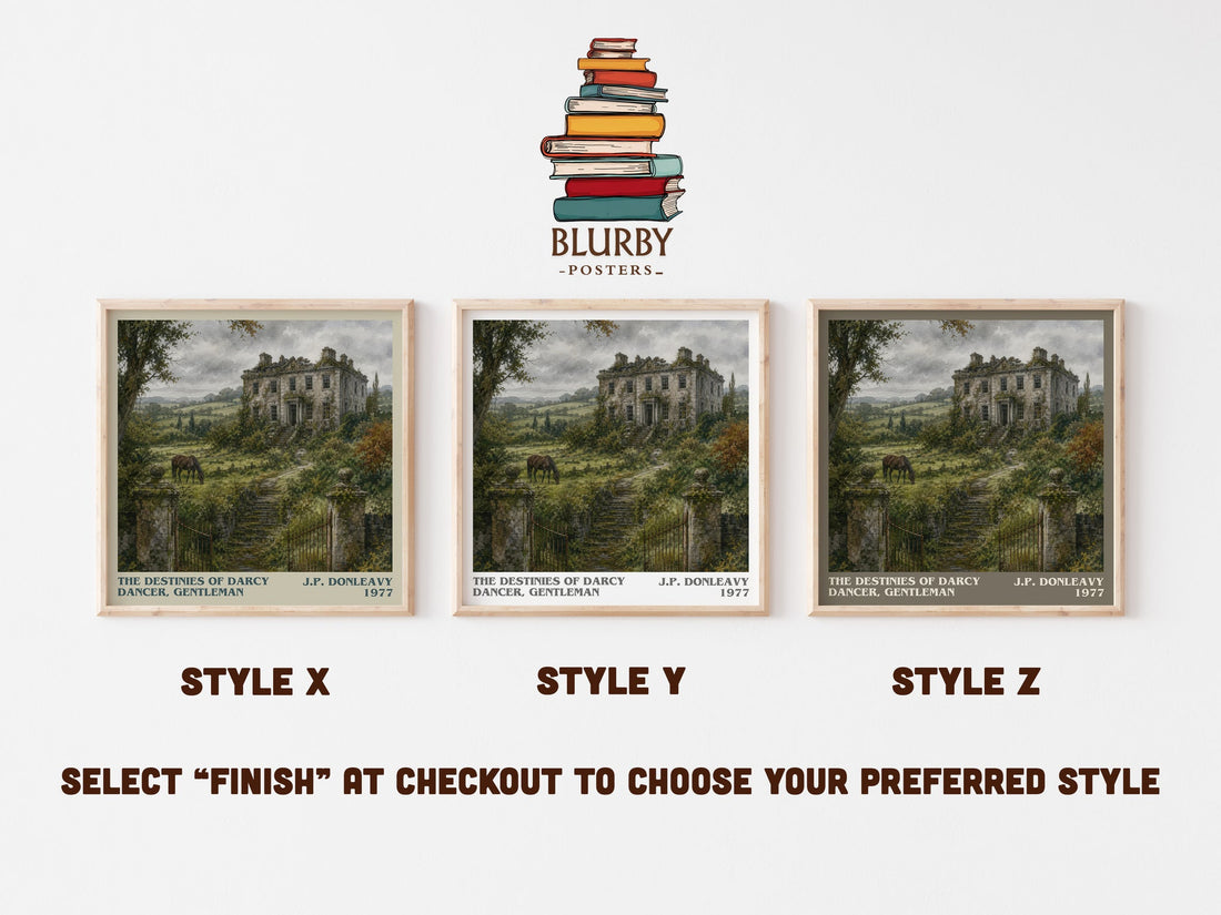 The Destinies Of Darcy Dancer, Gentleman literary print in frame leaning in hallway – literary fiction wall art (mockup)