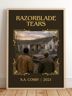 Razorblade Tears Classic Book Art Print by S.A. Cosby – framed print leaning on a wooden floor
