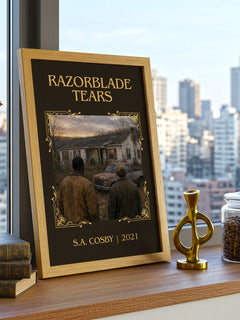 Razorblade Tears Classic Book Art Print by S.A. Cosby – framed print on a city-view windowsill