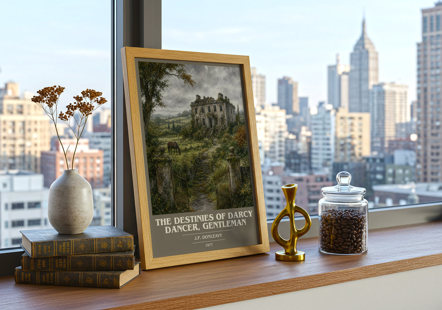 The Destinies Of Darcy Dancer, Gentleman book cover print framed by window – literary home decor