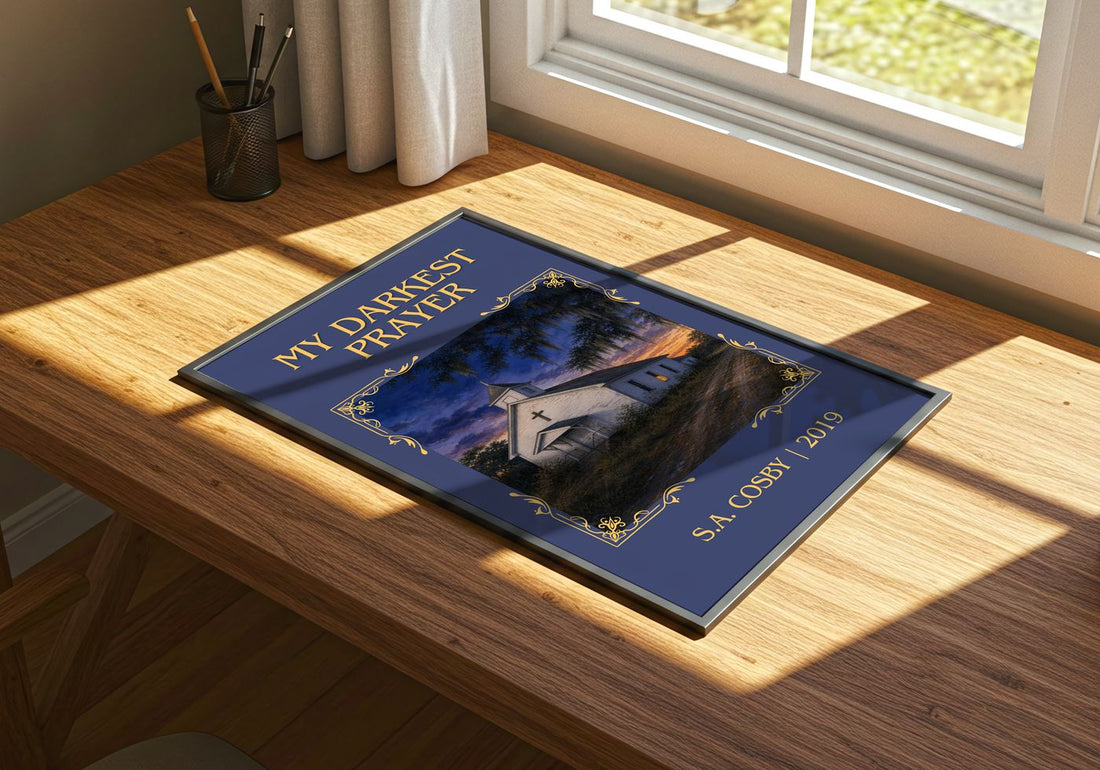 My Darkest Prayer Classic Book Art Print by S.A. Cosby – print on a sunlit desk