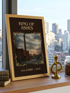 King of Ashes Classic Book Art Print by S.A. Cosby – framed print on a city-view windowsill
