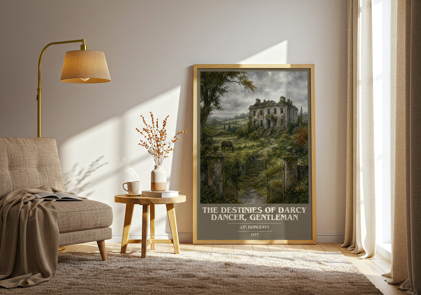 The Destinies Of Darcy Dancer, Gentleman book cover print on bookshelf – J.P. Donleavy fan gift