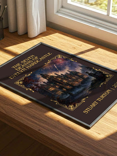 Seven Deaths of Evelyn Hardcastle Classic Book Art Print by S. Turton – print on a sunlit desk