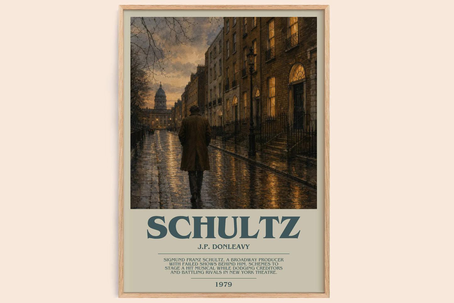 Schultz bookish book poster by J.P. Donleavy – framed literary art print
