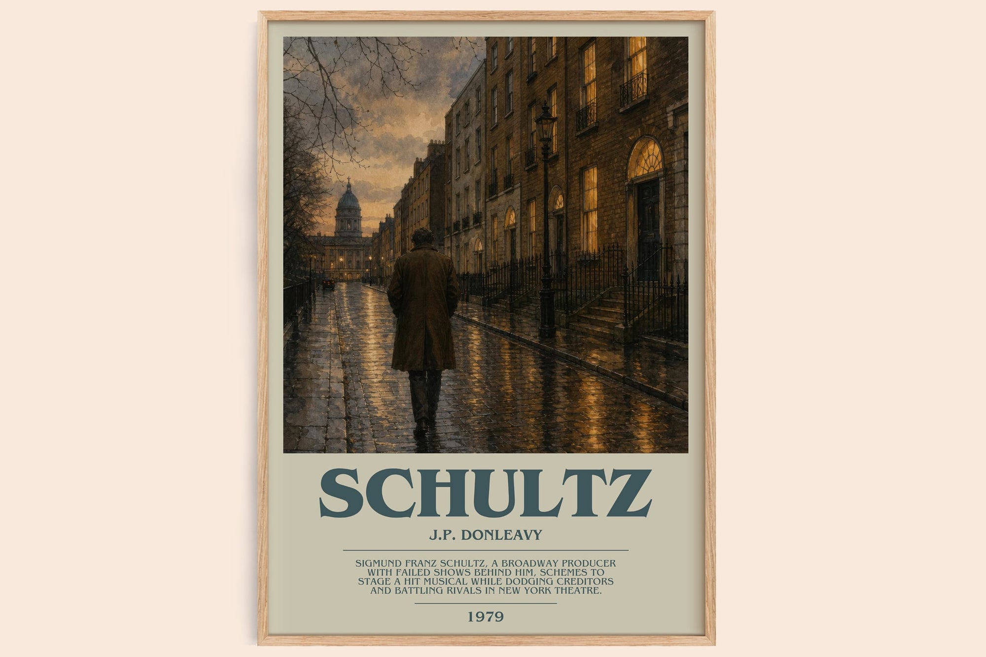 Schultz bookish book poster by J.P. Donleavy – framed literary art print