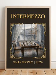 Intermezzo Classic Book Art Print by Sally Rooney – framed print leaning on a wooden floor