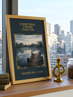 Everything I Never Told You Classic Book Art Print by Celeste Ng – framed print on a city-view windowsill
