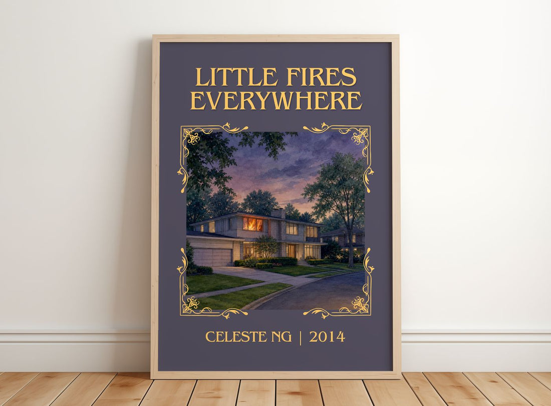 Little Fires Everywhere Classic Book Art Print by Celeste Ng – framed print leaning on a wooden floor