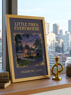 Little Fires Everywhere Classic Book Art Print by Celeste Ng – framed print on a city-view windowsill