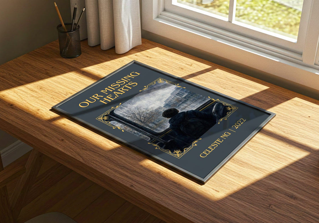 Our Missing Hearts Classic Book Art Print by Celeste Ng – print on a sunlit desk