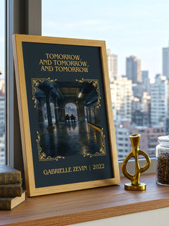 Tomorrow, and Tomorrow, and Tomorrow Classic Book Art Print by Gabrielle Zevin – framed print on a city-view windowsill