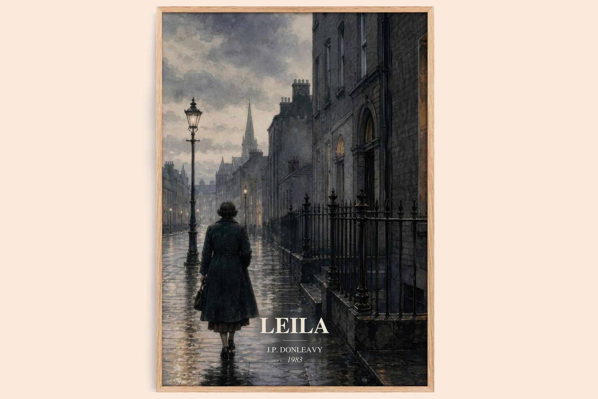 Leila watercolour book poster by J.P. Donleavy – framed literary art print