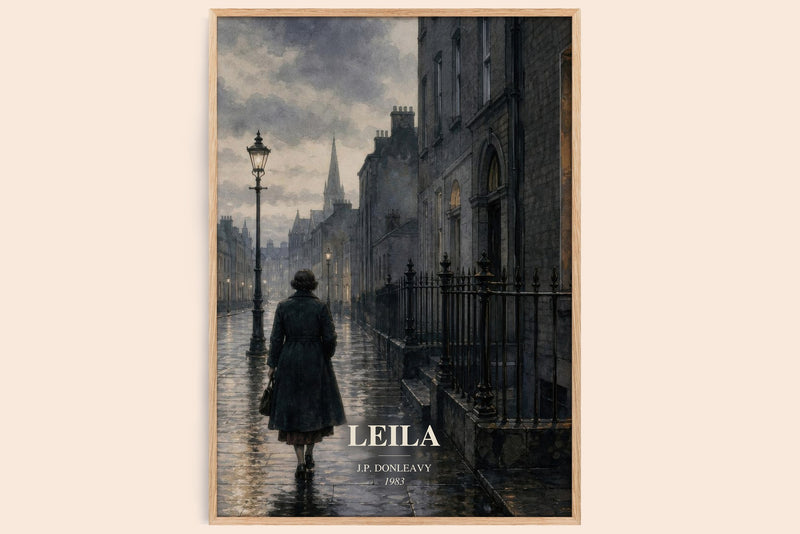 Leila watercolour book poster by J.P. Donleavy – framed literary art print