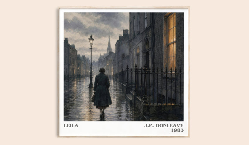 Leila literary book poster by J.P. Donleavy – framed literary art print
