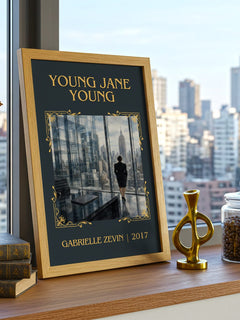 Young Jane Young Classic Book Art Print by Gabrielle Zevin – framed print on a city-view windowsill