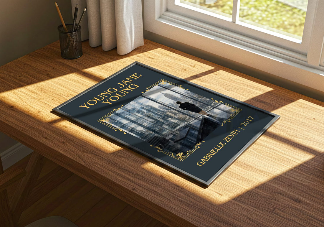 Young Jane Young Classic Book Art Print by Gabrielle Zevin – print on a sunlit desk