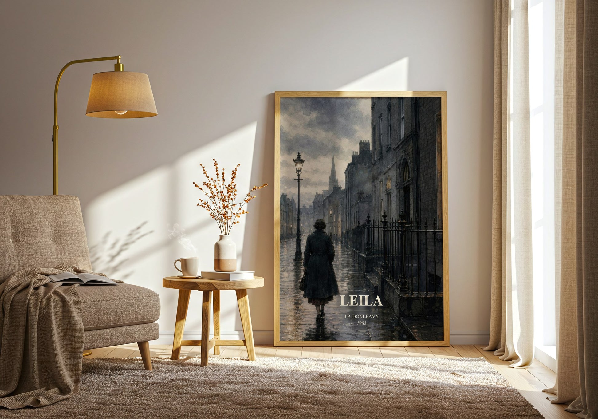 Leila watercolour print in frame leaning in hallway – literary fiction wall art