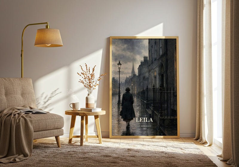 Leila watercolour print in frame leaning in hallway – literary fiction wall art