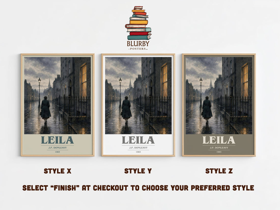 Leila book cover print in frame leaning in hallway – literary fiction wall art (mockup)