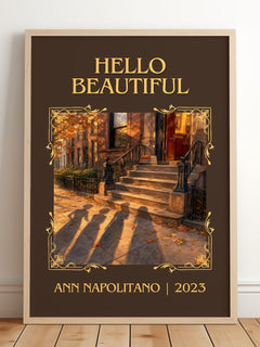 Hello Beautiful Classic Book Art Print by Ann Napolitano – framed print leaning on a wooden floor