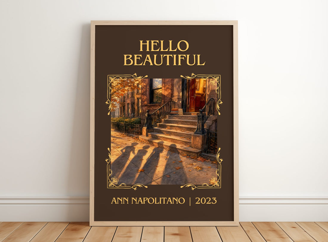 Hello Beautiful Classic Book Art Print by Ann Napolitano – framed print leaning on a wooden floor