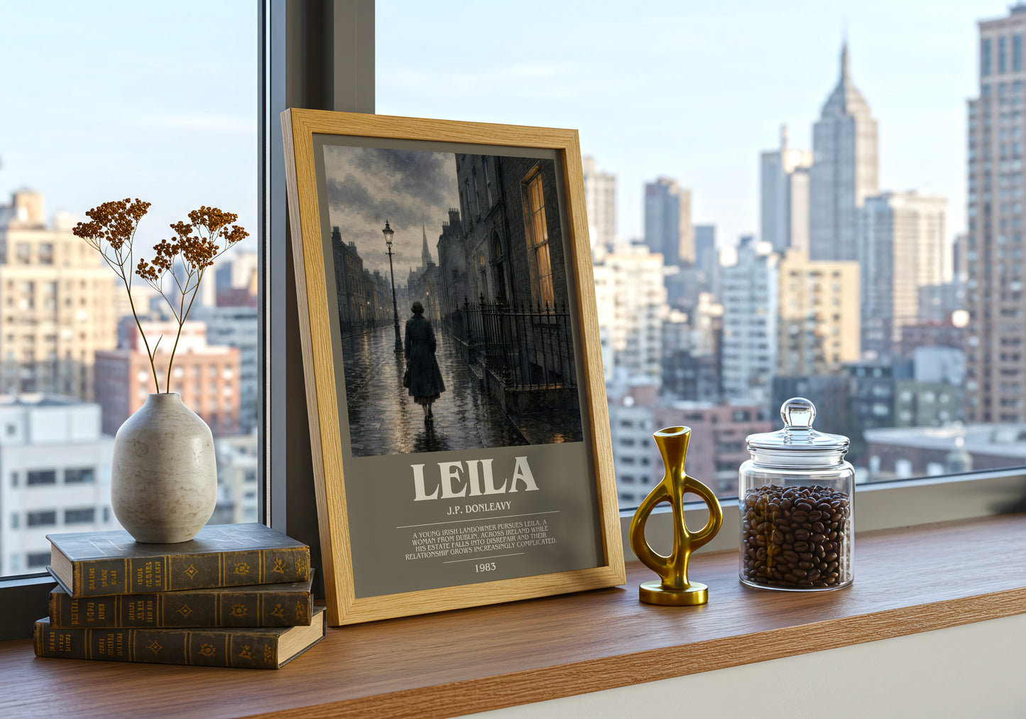 Leila bookish print framed by window – literary home decor