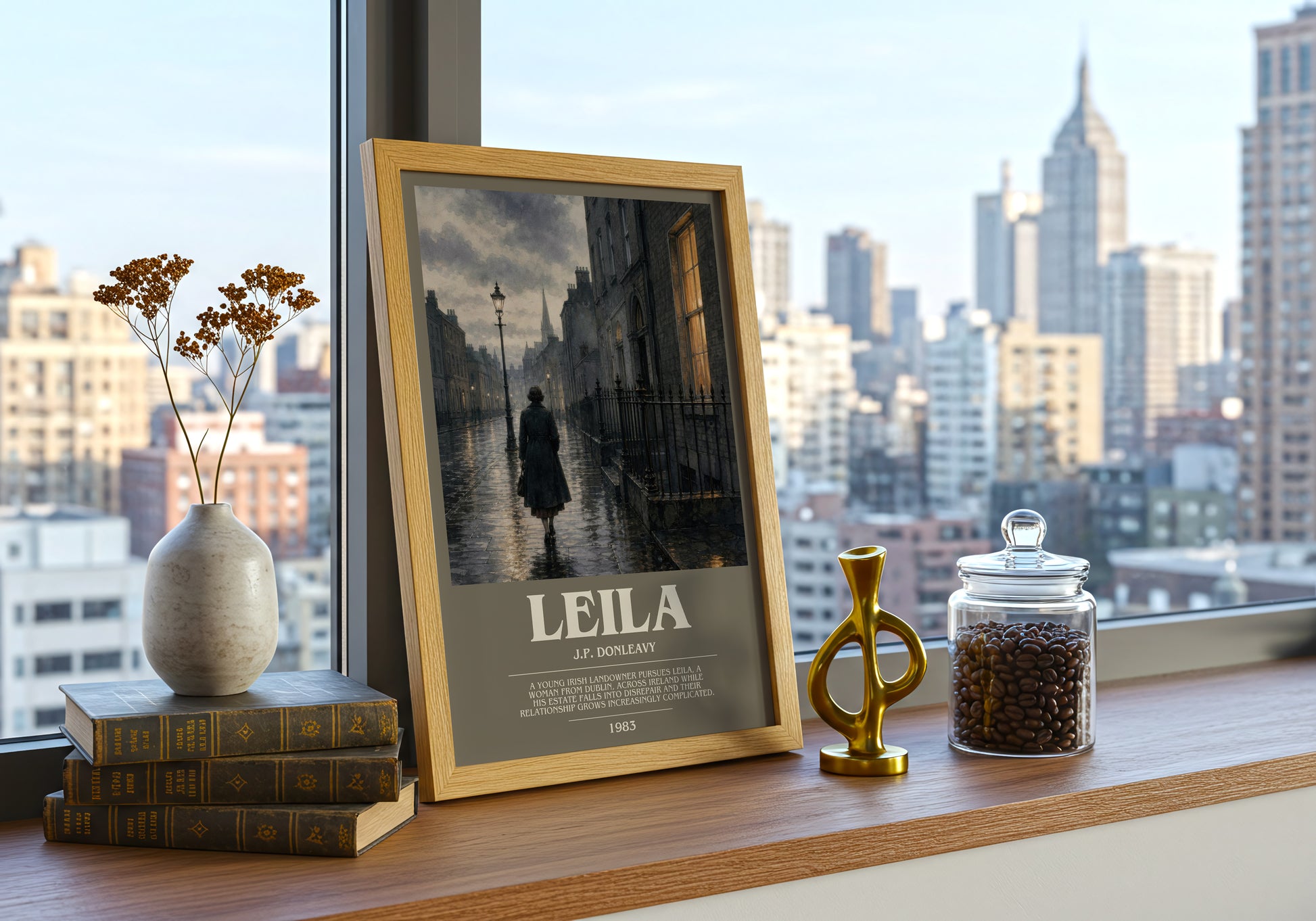 Leila bookish print framed by window – literary home decor