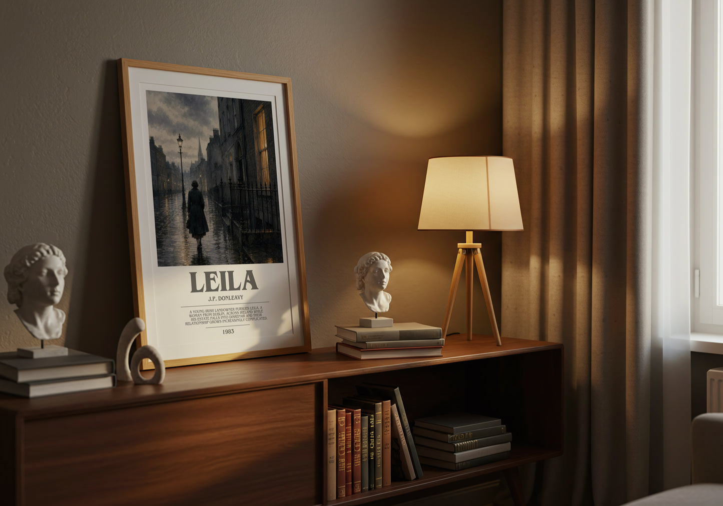 Leila bookish book poster framed on wall – literary fiction wall art