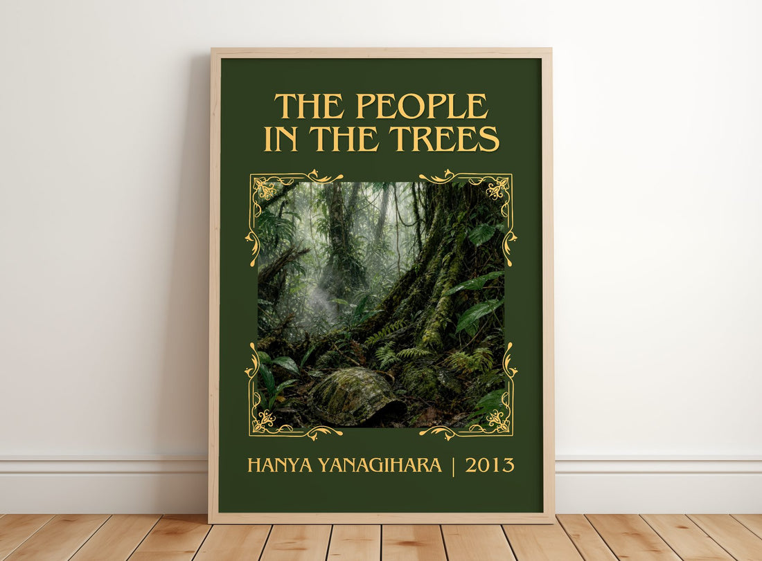 The People in the Trees Classic Book Art Print by Hanya Yanagihara – framed print leaning on a wooden floor