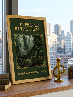 The People in the Trees Classic Book Art Print by Hanya Yanagihara – framed print on a city-view windowsill