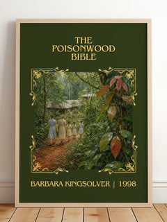 The Poisonwood Bible Classic Book Art Print by Barbara Kingsolver – framed print leaning on a wooden floor