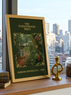 The Poisonwood Bible Classic Book Art Print by Barbara Kingsolver – framed print on a city-view windowsill
