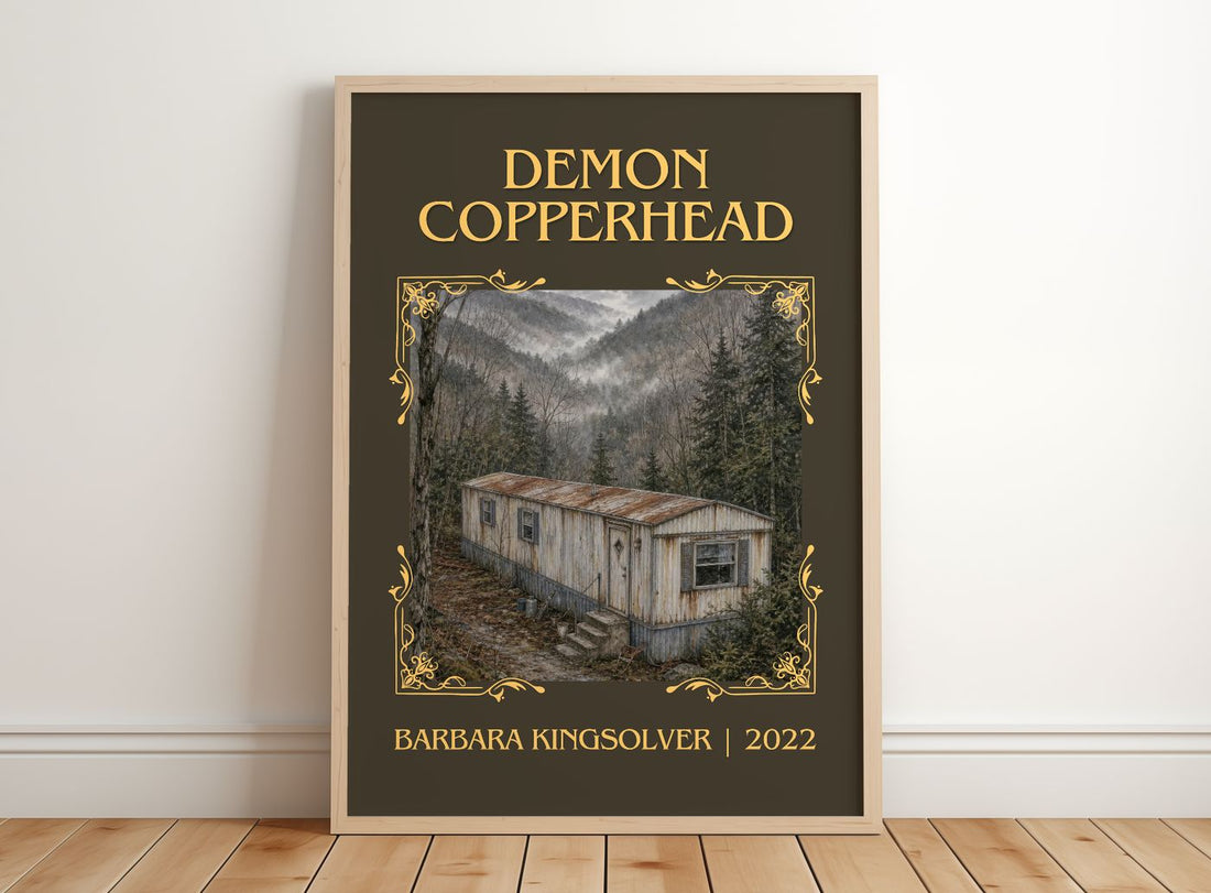 Demon Copperhead Classic Book Art Print by Barbara Kingsolver – framed print leaning on a wooden floor