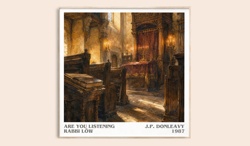 Are You Listening Rabbi Löw literary book poster by J.P. Donleavy – framed literary art print