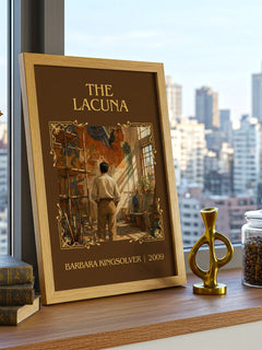 The Lacuna Classic Book Art Print by Barbara Kingsolver – framed print on a city-view windowsill