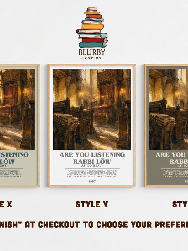 Are You Listening Rabbi Löw bookish print in frame leaning in hallway – literary fiction wall art