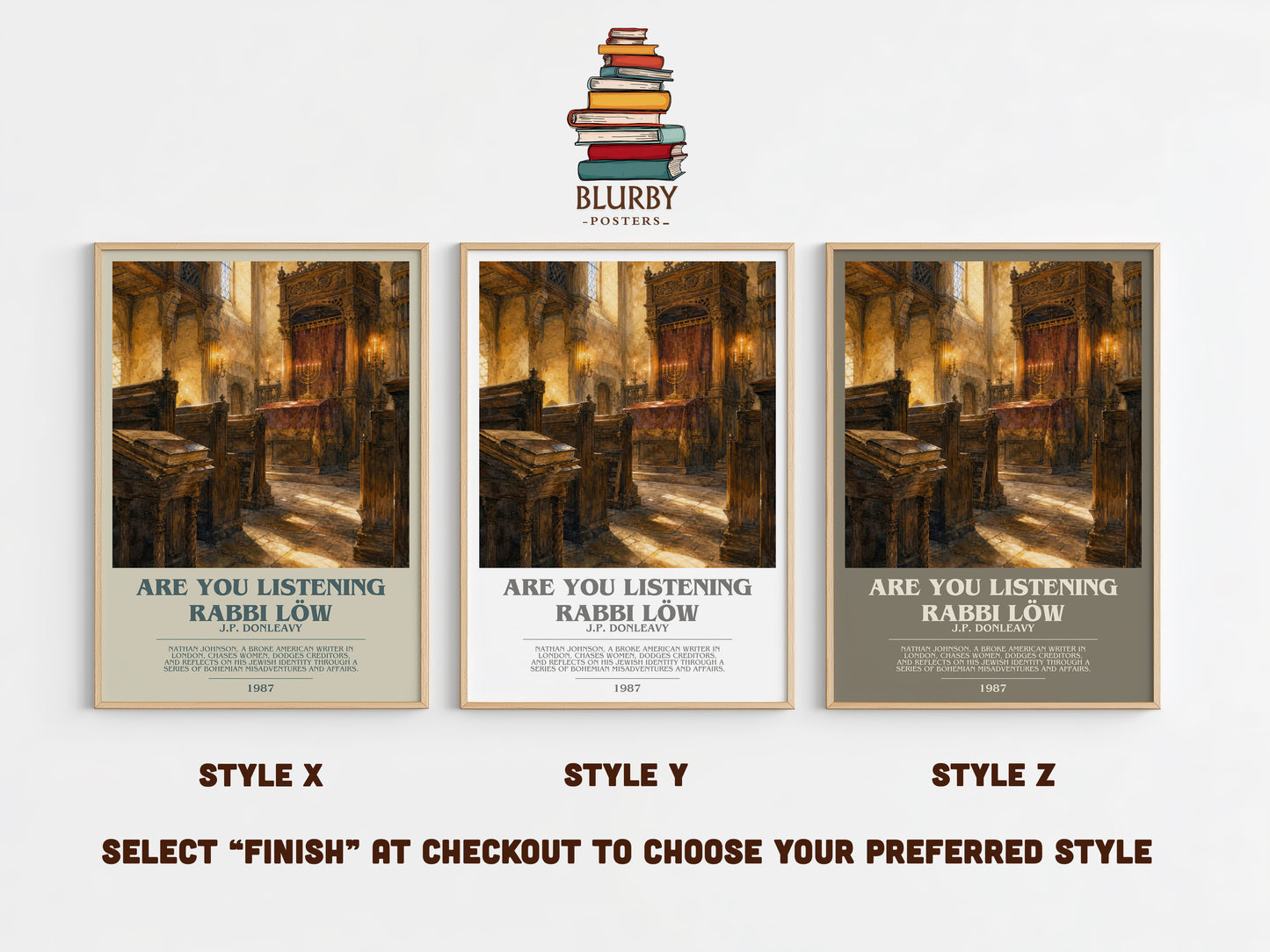 Are You Listening Rabbi Löw bookish print in frame leaning in hallway – literary fiction wall art